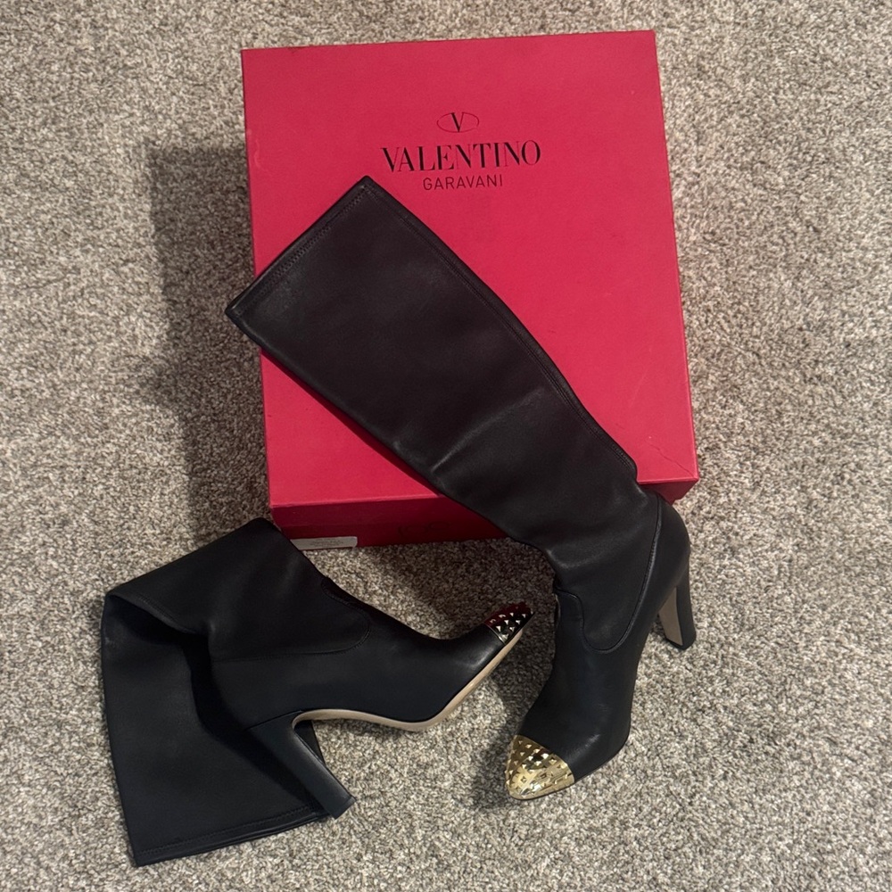 Valentino Garavani Black Boots with Gold Accents